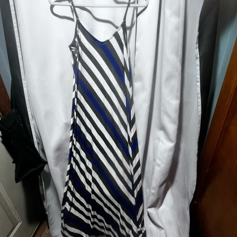 Mossimo Striped Maxi Dress Blue White Diagonal Stripe Slip Dress Size Large - Picture 2 of 5